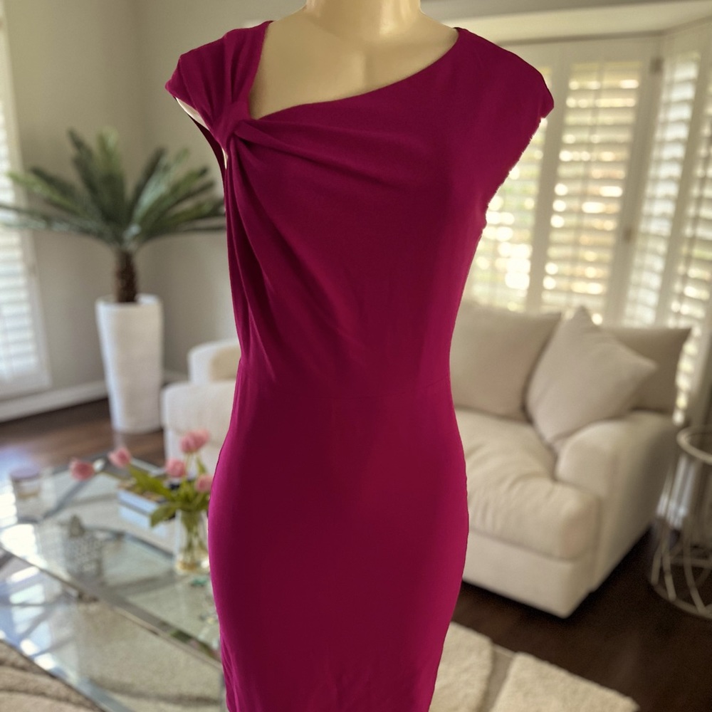 Fushia asymmetrical neckline dress
